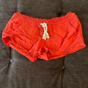 Red Roxy Linen Shorts